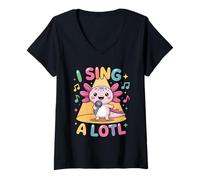 Femme I Sing A Lotl, Cute Axolotl Singing T-Shirt avec Col en V