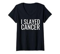 Femme I Slayed Cancer Survivor T-Shirt avec Col en V