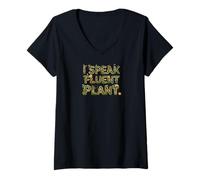 Femme I Speak Fluent Plant Funny Gardener Houseplant Design T-Shirt avec Col en V