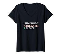 Femme I Speak Fluent Sarcasm and Silence Introverti Design T-Shirt avec Col en V