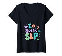 Femme I Speak SLP Communication Support Sensibilisation T-Shirt avec Col en V