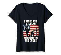 Femme I Stand for The Flag and Kneel for The Cross Chrétien T-Shirt avec Col en V