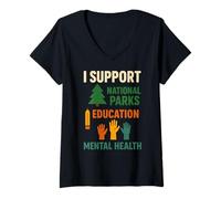 Femme I Support National Parks Education Mental Health Engagement T-Shirt avec Col en V