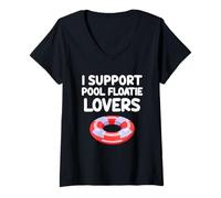 Femme I Support Pool Floatie Lovers Radeau Fête d'été Ocean Water T-Shirt avec Col en V
