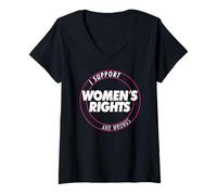 Femme I Support Women's Rights and Wrongs Bold Text Graphic T-Shirt avec Col en V