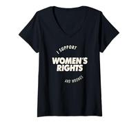 Femme I Support Women's Rights and Wrongs Bold Text Graphic T-Shirt avec Col en V