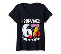 Femme I Survived 67 + 33 Days School Kids Funny 100th Day School T-Shirt avec Col en V
