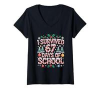 Femme I Survived 67 Days of School Six Seven Meme Christmas Boys T-Shirt avec Col en V