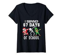 Femme I Survived 67 Days of School Six Seven Meme Teacher Student T-Shirt avec Col en V
