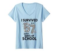 Femme I Survived 67 Days of School Six Seven Teacher Kids T-Shirt avec Col en V