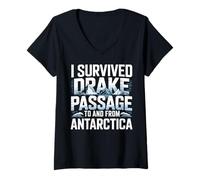 Femme I Survived Drake Passage to from Antarctia Survivor T-Shirt avec Col en V