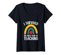 Femme I Survived My First Year of Teaching Elementary Teacher T-Shirt avec Col en V