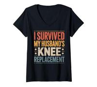 Femme I Survived My Husbands Knee Replacement T-Shirt avec Col en V