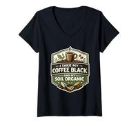 Femme I Take My Coffee Black and My Soil Café de Jardinier Bio T-Shirt avec Col en V