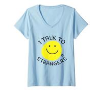 Femme I Talk to Strangers Funny Smiley T-Shirt avec Col en V