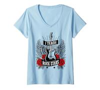 Femme I Teach Rock Stars Rock&Roll Guitare électrique Professeur de musique T-Shirt avec Col en V