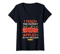 Femme I Teach The Cutest Apples in The Orchard Cadeau Professeur T-Shirt avec Col en V