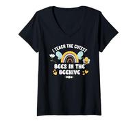 Femme I Teach The Cutest Bees in The Bee Hive Teacher Kindergarten T-Shirt avec Col en V