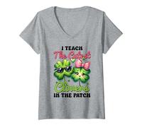 Femme I Teach The Cutest Clovers in The Patch Teacher St Patrick T-Shirt avec Col en V