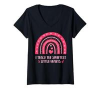Femme I Teach The Sweetest Little Hearts School Teacher T-Shirt avec Col en V