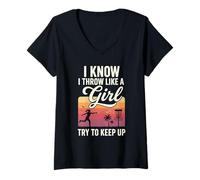 Femme I Throw Like A Girl Disc Golf Try to Keep Up T-Shirt avec Col en V