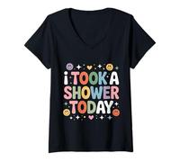 Femme I Took A Shower Today Clean Hygiene Achievement - T-Shirt avec Col en V