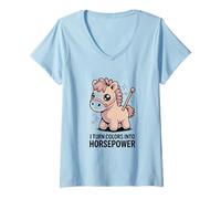 Femme I Turn Colors in to Horsepower Cute Crochet Pony T-Shirt avec Col en V