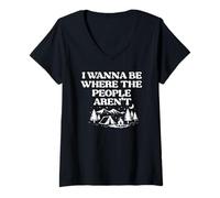 Femme I Wanna Be Where The People aren't Introvert Camping T-Shirt avec Col en V