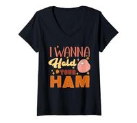 Femme I Wanna Hold Your Ham Family Thanksgiving Thankful Ham Food T-Shirt avec Col en V