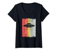 Femme I Want To Believe - Soucoupe volante rétro OVNI T-Shirt avec Col en V