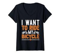 Femme I Want To Ride My Bicycle Cycling Cyclist Bicycle Lover T-Shirt avec Col en V