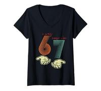 Femme I Was 6 Now I'm 7 Funny 7th Birthday Retro Hands Meme Girls T-Shirt avec Col en V