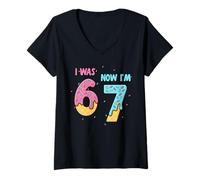 Femme I Was 6 Now I'm 7 Year Old Birthday Ice Cream Drip 67 Meme T-Shirt avec Col en V