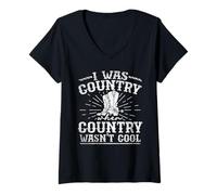 Femme I Was Country When Country Wasn't Cool Musique T-Shirt avec Col en V