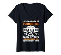 Femme « I Was Going to Be Productive Today But Then Someone Asked Me » T-Shirt avec Col en V