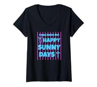Femme I Was Made for Happy Sunny Days Nœud rayé Rose T-Shirt avec Col en V