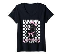 Femme I Was Normal 2 Newfoundlands Ago Terre-Neuve Chien Girl T-Shirt avec Col en V