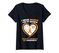 Femme I Wear Orange for My Neveu MS Sensibilisation à la sclérose en plaques T-Shirt avec Col en V