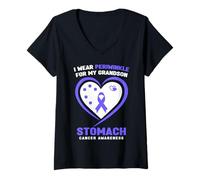 Femme I Wear Pervenche for My Grandson Stomach Cancer Awareness T-Shirt avec Col en V