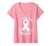 Femme « I Wear Pink for My Brother Cancer Awareness » T-Shirt avec Col en V