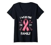 Femme « I Wear Pink for My Family Cancer Awareness » T-Shirt avec Col en V