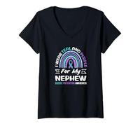 Femme I Wear Teal and Purple for My Neveu Suicide Prevention T-Shirt avec Col en V