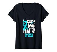 Femme I Wear Teal Because I Love My Sister in Law Cancer du col utérin T-Shirt avec Col en V