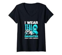 Femme I Wear Teal for My Daughter Sensibilisation au Cancer de l'ovaire T-Shirt avec Col en V