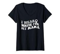 Femme I Wear White for My Mama Cancer du poumon Soutien pour Hommes, Femmes, Enfants T-Shirt avec Col en V