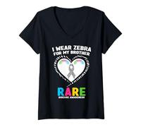 Femme « I Wear Zebra for My Brother » Journée de Sensibilisation aux Maladies rares 2026 T-Shirt avec Col en V
