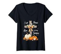 Femme I Will Praise Him in Every Season Psaume 34 1 Jesus God T-Shirt avec Col en V