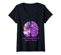 Femme I Will Remember for You Brain Alzheimer's Awareness Violet T-Shirt avec Col en V