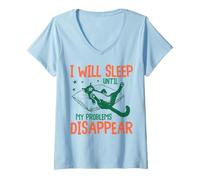 Femme I Will Sleep Until My Problems Disappear Funny Cat Graphic T-Shirt avec Col en V