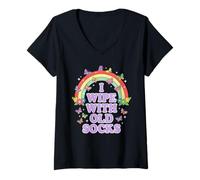 Femme I Wipe with Old Socks Funny Adult Humour Rainbow T-Shirt avec Col en V